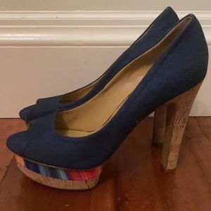 Nine West Denim Rainbow Platform 5” Heels Sz 9